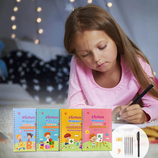 4 Cahiers Magiques 3D Réutilisables + 10 Stylos – Disponible en Français, Anglais et Arabe